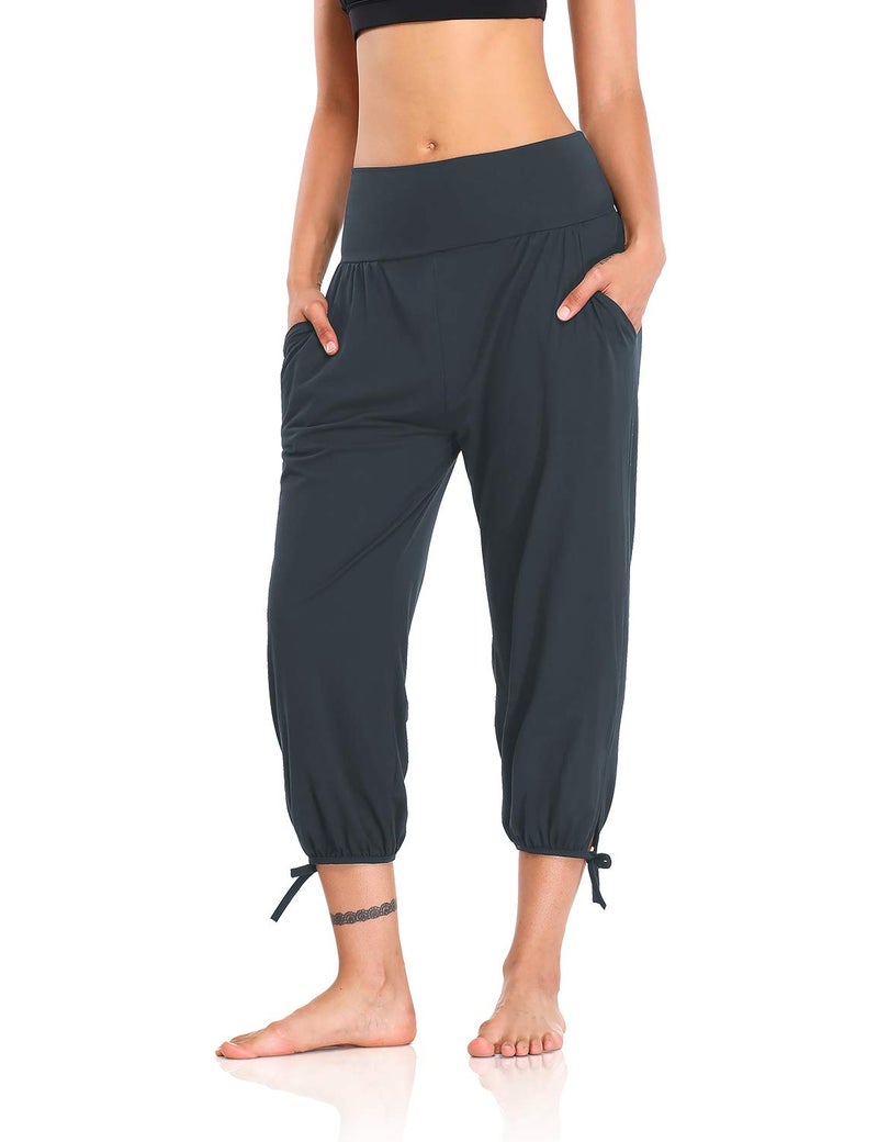 DIBAOLONG Womens Yoga Capri Pants Loose Yoga Pants Comfy Lounge Joggers Pajama Sweatpants with Pockets Deep Gray L - Image 2